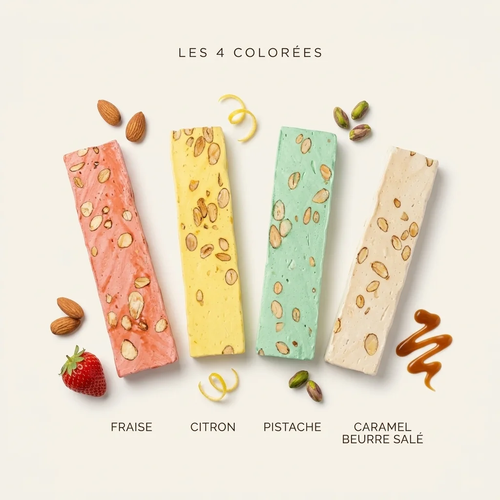 Les 4 Colorées : Fraise, Citron, Pistache, Caramel beurre salé